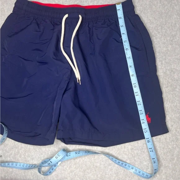 Polo Ralph Lauren Mens Med Swim Trunks Solid Swimsuit Navy Blue Red Pony Preppy - Picture 6 of 12